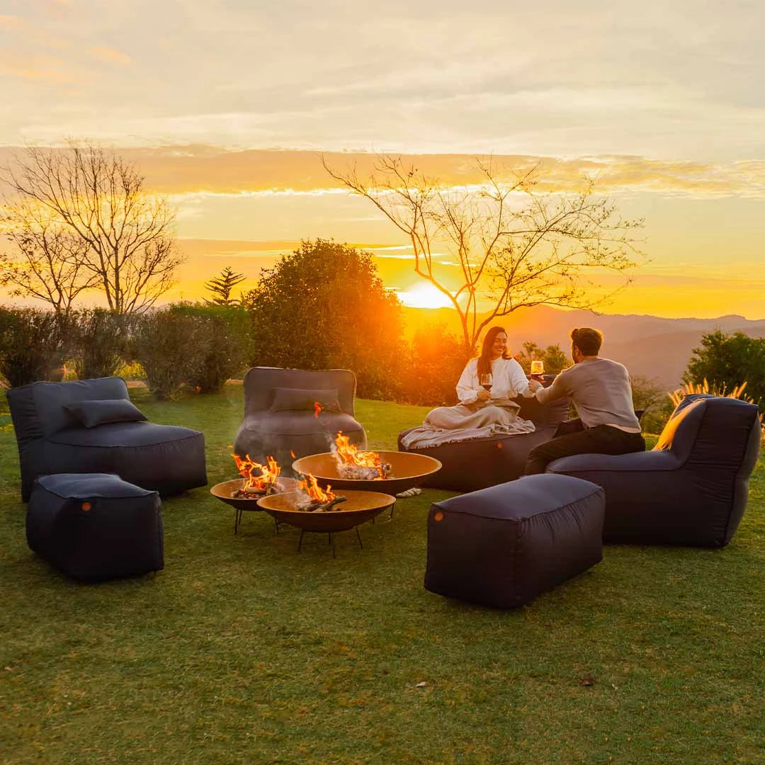 Kit 4 Puffs Joy + 2 Apoios + Lareira Externa 80cm